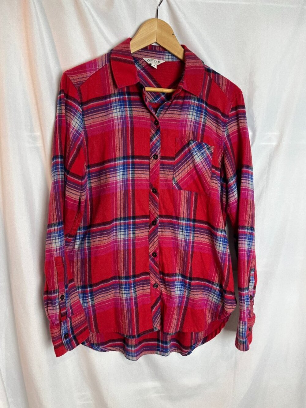 Women's Red Plaid Orvis Flannel shirt Size M
